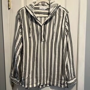 Onia Striped Popover Woman’s Cotton Tunic Hoodie Size L